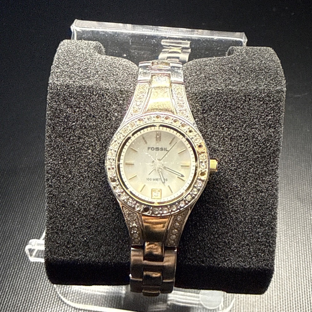 Fossil Blue Womens Watch 25mm Two Tone Stainless AM-4319 New Battery 6.75"